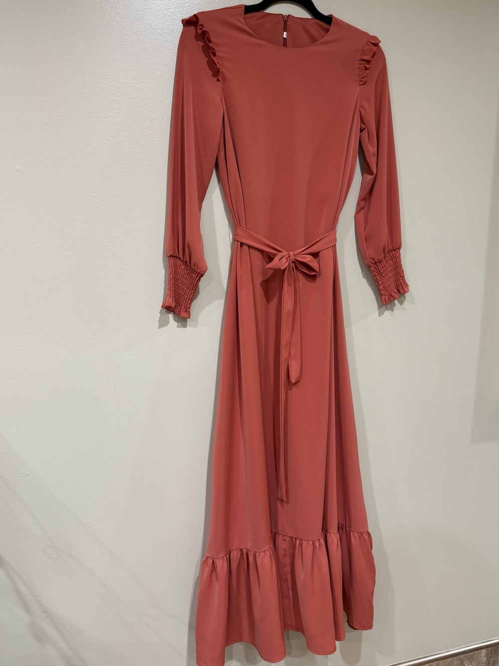 Women's Long Sleeve Ruffle Hem Maxi Dress - Coral